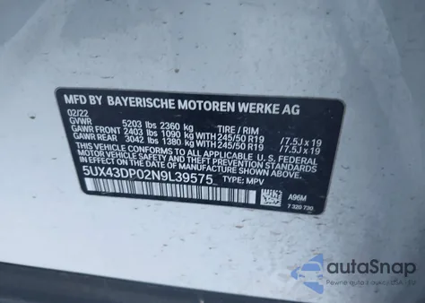 2022 BMW X3 Sdrive30I from USA, damaged, VIN 5UX43DP02N9L39575